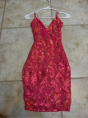Windsor Hot Pink Sequin V-Neck Mini Dress